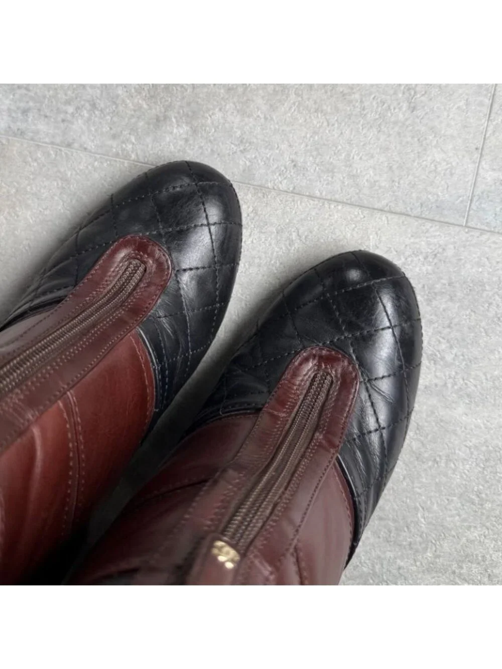 Chanel Quilted Coco Mark Zip Up Boots Leather Brown Black Bicolor 37 C 24 cm